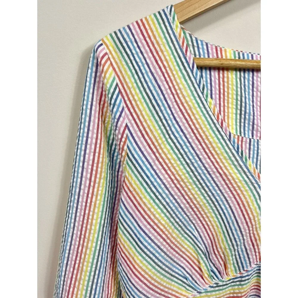 J. Crew Pastel Multicolor Striped V-Neck Peplum Top